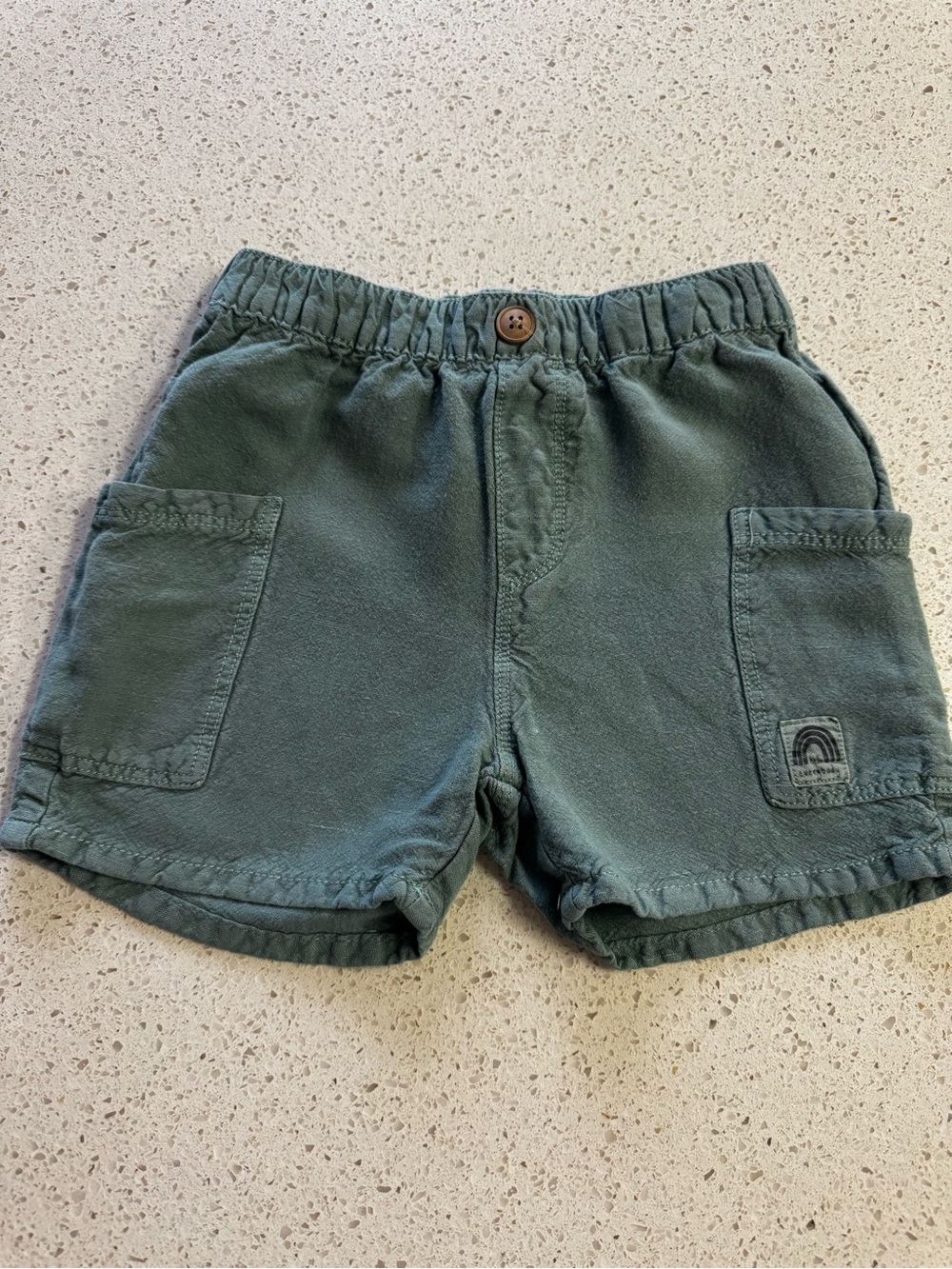Zara Olive Green Elastic-Waist Pocket Shorts